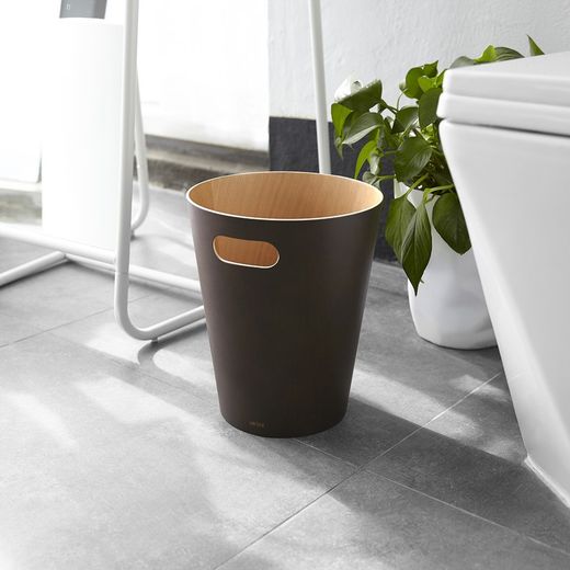 Beech bin in brown and natural, Ø 23 x 28 cm | Woodrow