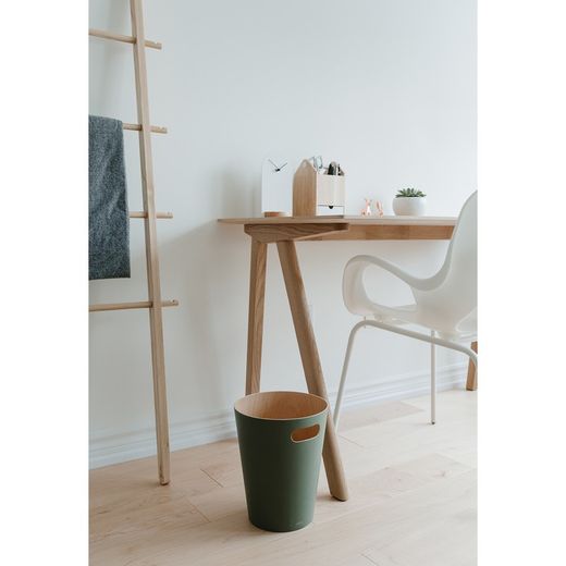Green and natural beech bin, Ø 23 x 28 cm | Woodrow