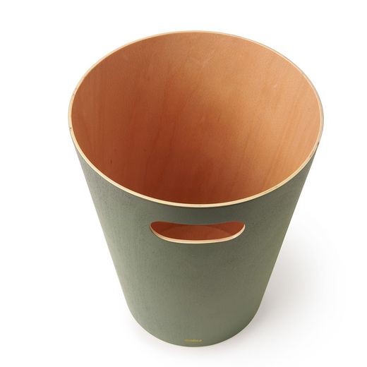 Green and natural beech bin, Ø 23 x 28 cm | Woodrow