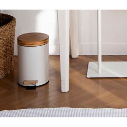 White/natural bamboo and metal waste bin, Ø17 x 26 cm