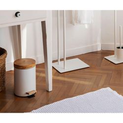White/natural bamboo and metal waste bin, Ø17 x 26 cm
