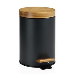 Avfallskärl i svart/naturmetall och bambu, Ø17 x 26 cm