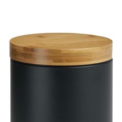 Avfallskärl i svart/naturmetall och bambu, Ø17 x 26 cm