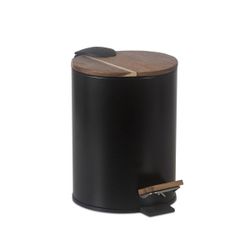 Papelera de metal y madera en negro y marrón, 20,5 x 20,5 x 26 cm | Acacia