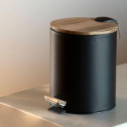 Papelera de metal y madera en negro y marrón, 20,5 x 20,5 x 26 cm | Acacia