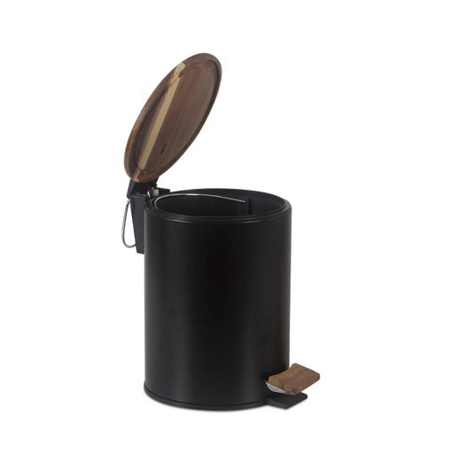 Papelera de metal y madera en negro y marrón, 20,5 x 20,5 x 26 cm | Acacia