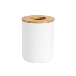 Papelera de poliresina y bambú en blanco y natural, 19,5 x 19,5 x 25 cm | Bambú