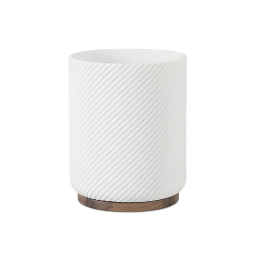Papelera de poliresina y madera de acacia en blanco y marrón, 20 x 20 x 25 cm | Acacia mix
