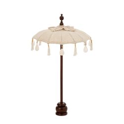 Parasol with Base, Tassels and Wood and Cotton Shells S Brown/Beige, Ø57x51cm