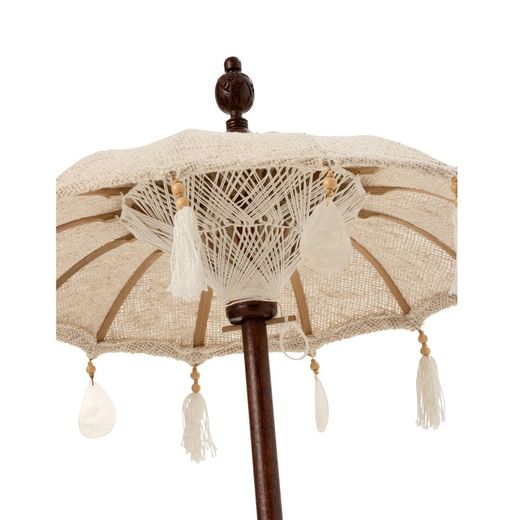 Parasol with Base, Tassels and Wood and Cotton Shells S Brown/Beige, Ø57x51cm