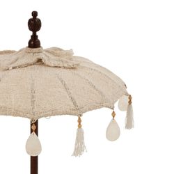 Parasol with Base, Tassels and Wood and Cotton Shells S Brown/Beige, Ø57x51cm