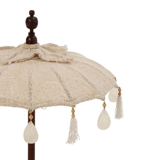 Parasol with Base, Tassels and Wood and Cotton Shells S Brown/Beige, Ø57x51cm