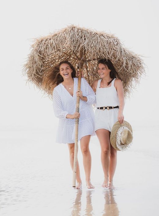 Parasol avec base en bambou et rotin, Ø150x260cm