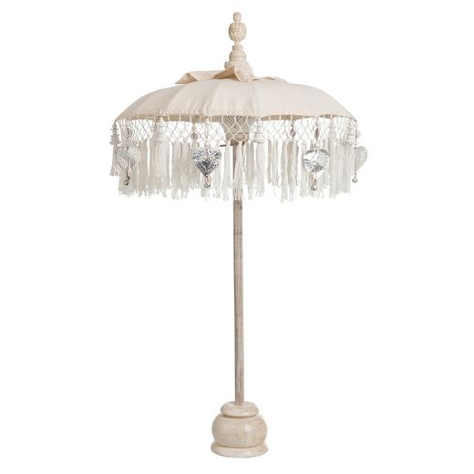 Ombrellone con Base e Nappe in Legno e Cotone S Panna, Ø50x90,5cm