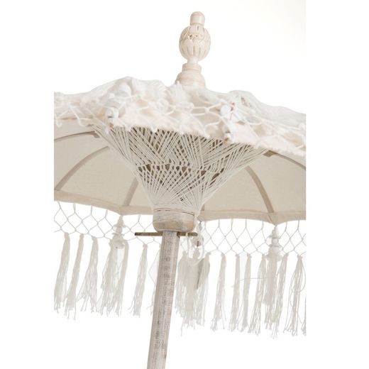 Sonnenschirm mit Fuß und Quasten aus Holz und Baumwolle S Creme, Ø50x90,5cm