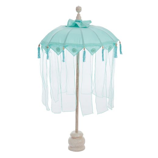 Sombrilla con Base y Tul S de Madera y Algodón Verde/Blanca, Ø48x89,5 cm