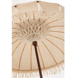 Ombrellone con Nappe e Conchiglie in Legno e Cotone L Marrone/Beige, Ø188x250cm