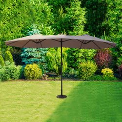 Guarda-sol de jardim em aço duplo 460x270x280 cm Antracite e castanho claro