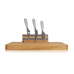 PARTY-Table of cheeses and knives wood and natural steel and silver, 34,2x25x3,7 cm