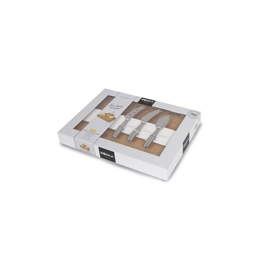 PARTY-Table of cheeses and knives wood and natural steel and silver, 34,2x25x3,7 cm