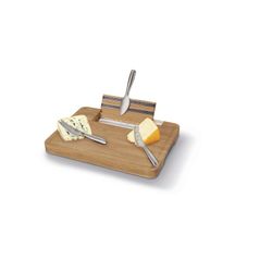 PARTY-Table of cheeses and knives wood and natural steel and silver, 34,2x25x3,7 cm