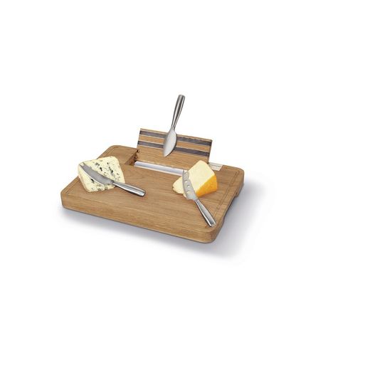 PARTY-Table of cheeses and knives wood and natural steel and silver, 34,2x25x3,7 cm