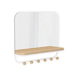 Coat rack with mirror mirror and beech in natural and white, 46 x 10 x 41 cm | Estimate