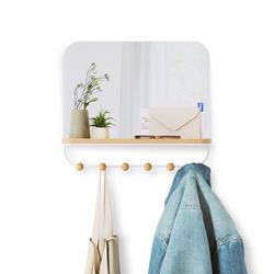Coat rack with mirror mirror and beech in natural and white, 46 x 10 x 41 cm | Estimate