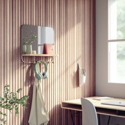 Coat rack with mirror mirror and beech in natural and white, 46 x 10 x 41 cm | Estimate