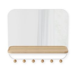 Coat rack with mirror mirror and beech in natural and white, 46 x 10 x 41 cm | Estimate