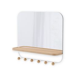 Coat rack with mirror mirror and beech in natural and white, 46 x 10 x 41 cm | Estimate