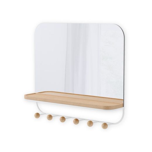 Coat rack with mirror mirror and beech in natural and white, 46 x 10 x 41 cm | Estimate
