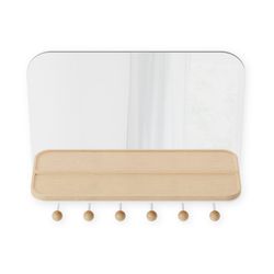 Coat rack with mirror mirror and beech in natural and white, 46 x 10 x 41 cm | Estimate
