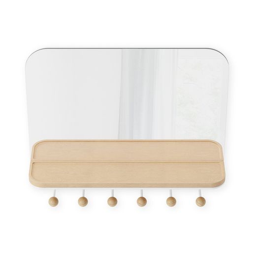 Coat rack with mirror mirror and beech in natural and white, 46 x 10 x 41 cm | Estimate