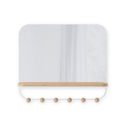 Coat rack with mirror mirror and beech in natural and white, 46 x 10 x 41 cm | Estimate