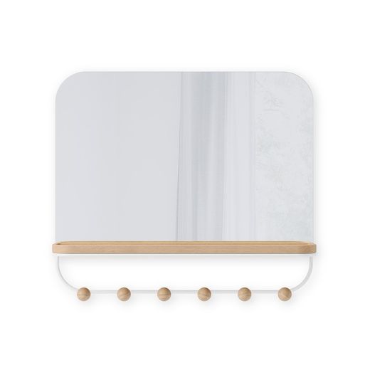 Coat rack with mirror mirror and beech in natural and white, 46 x 10 x 41 cm | Estimate