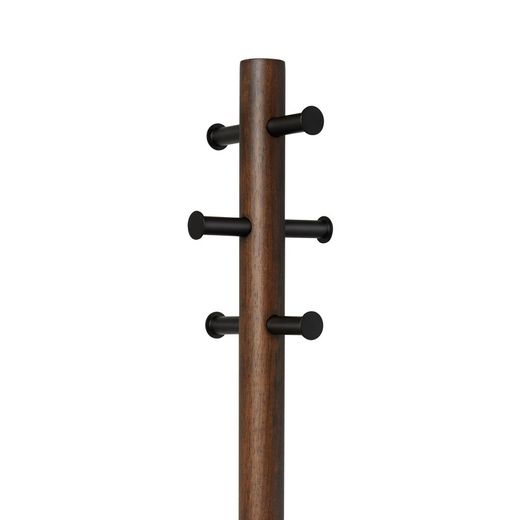 Porte-manteau Pillar avec tabouret noir et bois de noyer, 49,9x49,9x167 cm