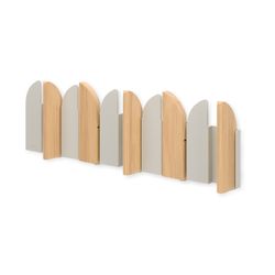 Wandkapstok met 5 beukenhouten haken in zandkleur, 43 x 2 x 14 cm | Salon