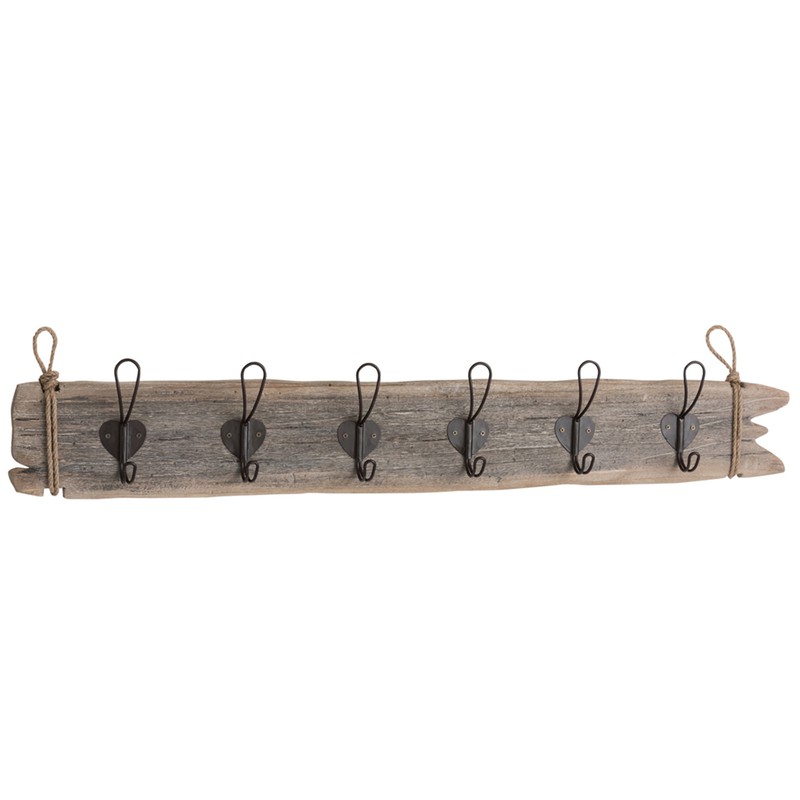 Wooden wall hanger 6 hangers, 98x13x7 cm — Qechic