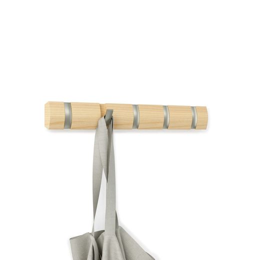 Portemanteau mural Flip Natural 5 crochets, 51 x 3 x 6,5 cm