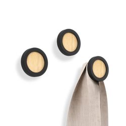 Perchero de Pared HUB de 3 Ganchos de Madera Negro, 7x7x7 cm