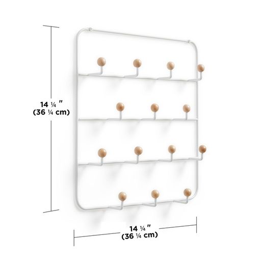 Wandgarderobe aus weißem Metall, 36x9x60 cm, 14 Haken