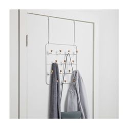 Wandgarderobe aus weißem Metall, 36x9x60 cm, 14 Haken