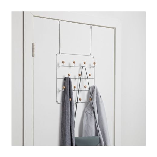 Wandgarderobe aus weißem Metall, 36x9x60 cm, 14 Haken