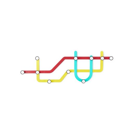 Perchero de pared metálico multicolor Subway, 57x21x3 cm, 10 ganchos