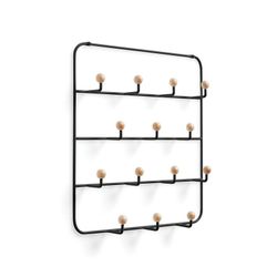 Wieszak ścienny metalowy czarny, 36x9x60 cm, 14 haczyków