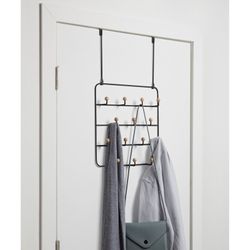 Wieszak ścienny metalowy czarny, 36x9x60 cm, 14 haczyków