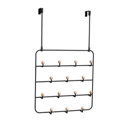 Wieszak ścienny metalowy czarny, 36x9x60 cm, 14 haczyków