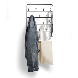 Wieszak ścienny metalowy czarny, 36x9x60 cm, 14 haczyków