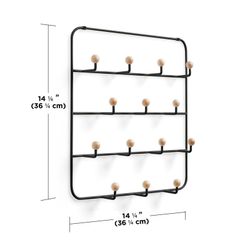 Wieszak ścienny metalowy czarny, 36x9x60 cm, 14 haczyków